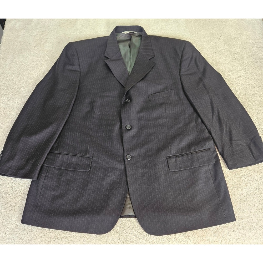 Pronto Uomo Mens Blazer Super 100 Wool Pinstripe Suit Jacket 48 Regular Charcoal